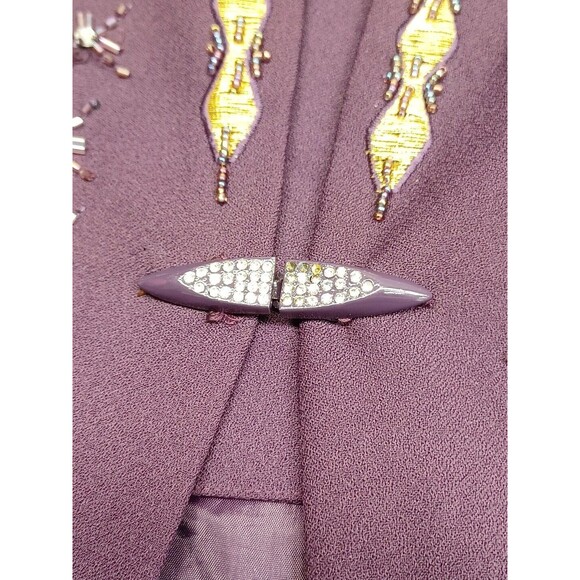 Vtg KB Stella Louise Long Duster Jacket Womens Purple Plum Beads Gold Thread 24W - Picture 8 of 12